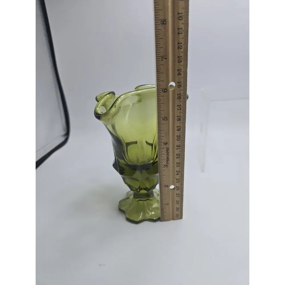 VTG Fenton Swing Art Glass Handkerchief Footed Vase Colonial Olive Green 7